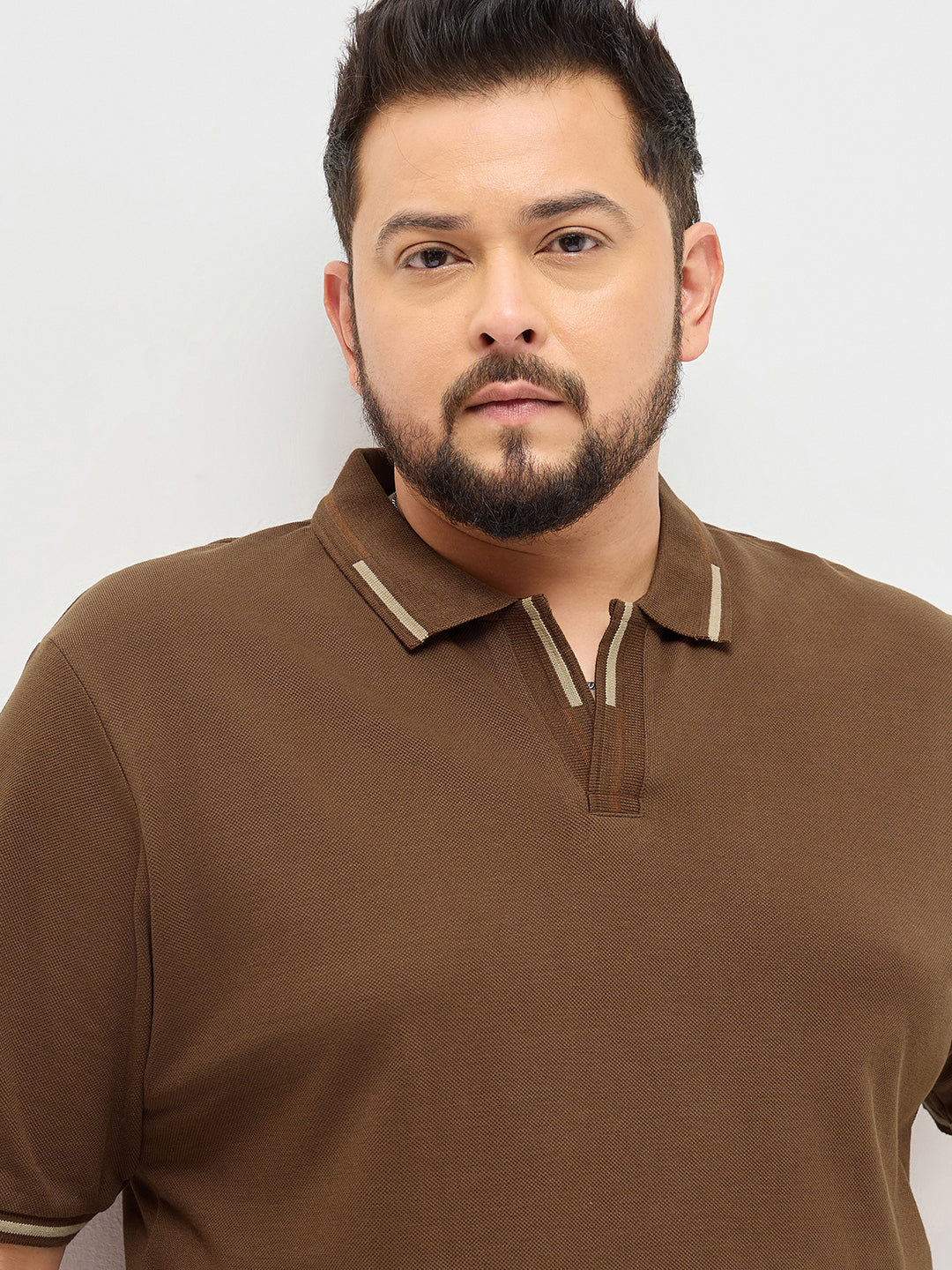 Plus Men's Dark Brown Solid Regular Fit Half Sleeve Cotton Polo T-Shirt