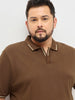 Plus Men's Dark Brown Solid Regular Fit Half Sleeve Cotton Polo T-Shirt