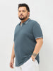 Plus Men's Dark Grey Solid Regular Fit Half Sleeve Cotton Polo T-Shirt