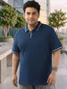 Plus Men's Estate Blue Solid Regular Fit Half Sleeve Cotton Polo T-Shirt