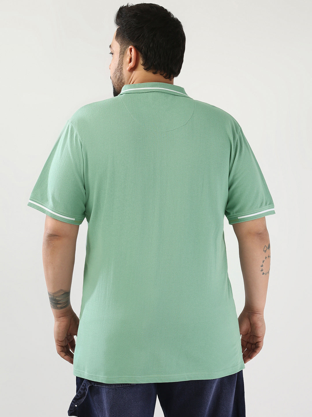 Plus Men's Granite Green Solid Regular Fit Half Sleeve Cotton Polo T-Shirt