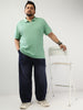 Plus Men's Granite Green Solid Regular Fit Half Sleeve Cotton Polo T-Shirt