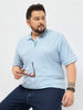 Plus Men's Light Sky Blue Solid Regular Fit Half Sleeve Cotton Polo T-Shirt