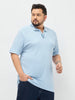 Plus Men's Light Sky Blue Solid Regular Fit Half Sleeve Cotton Polo T-Shirt