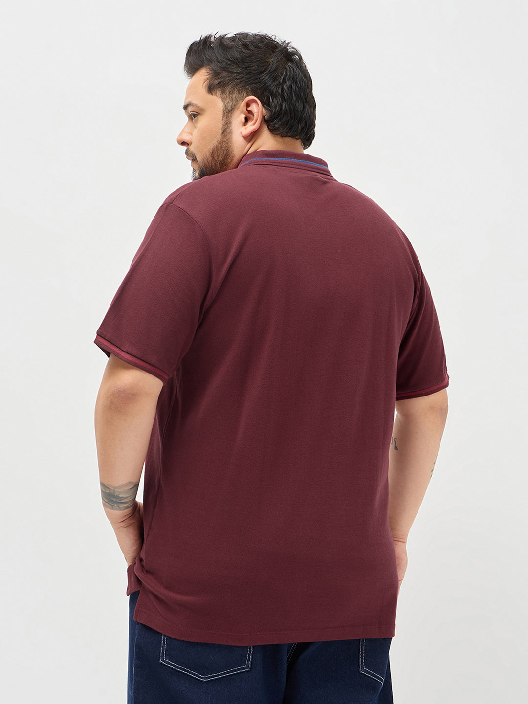 Plus Men's Maroon Solid Regular Fit Half Sleeve Cotton Polo T-Shirt
