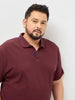 Plus Men's Maroon Solid Regular Fit Half Sleeve Cotton Polo T-Shirt