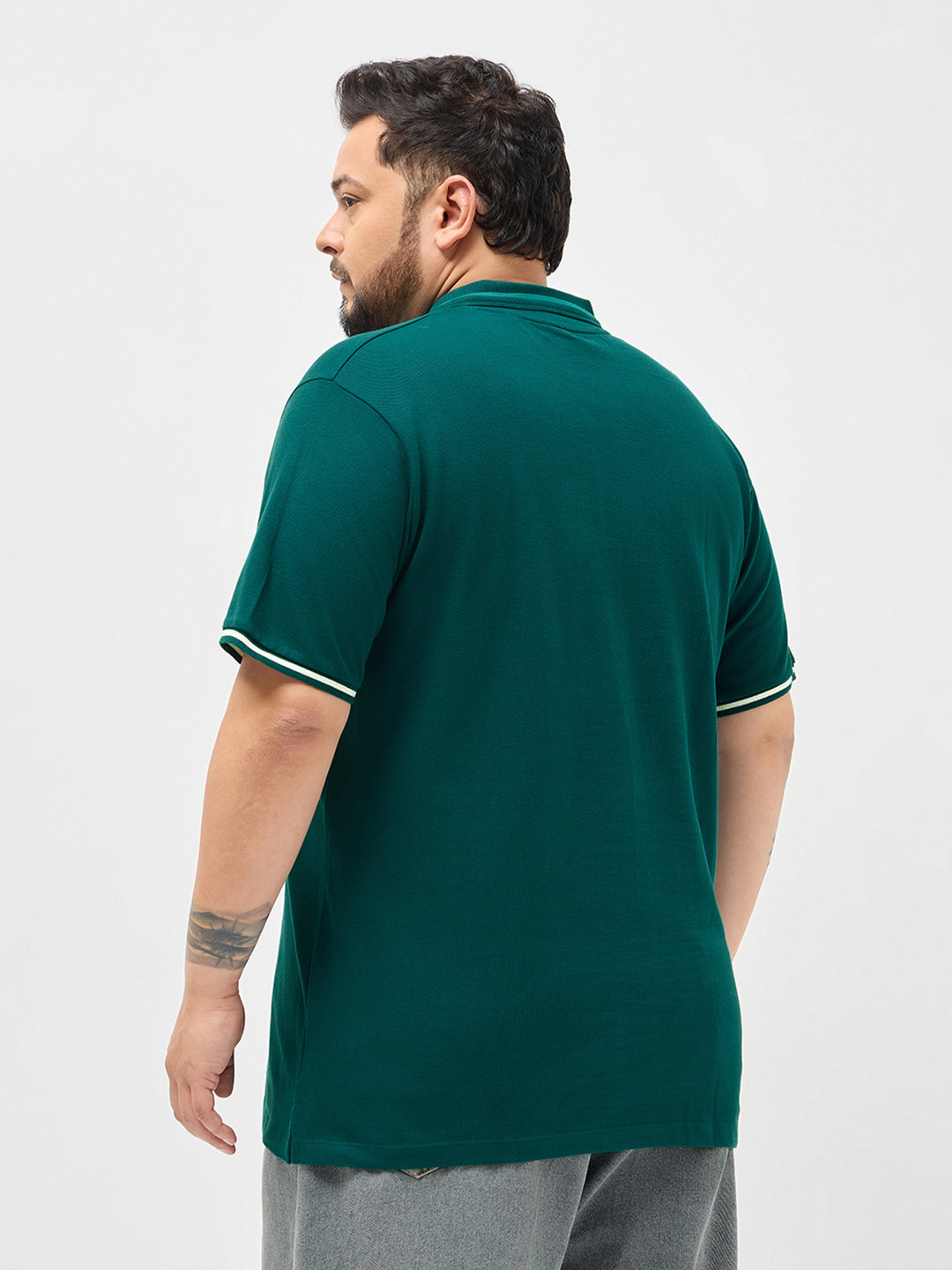 Plus Men's Teal Green Solid Regular Fit Half Sleeve Cotton Polo T-Shirt