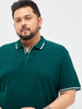 Plus Men's Teal Green Solid Regular Fit Half Sleeve Cotton Polo T-Shirt