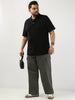 Plus Men's Black Solid Regular Fit Half Sleeve Cotton Polo T-Shirt