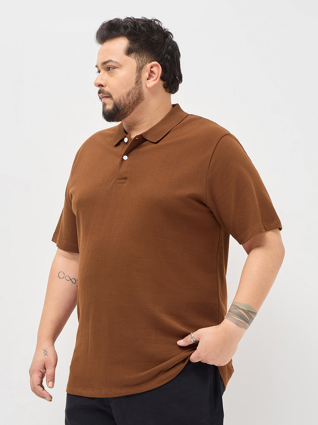 Plus Men's Chocolare Brown Solid Regular Fit Half Sleeve Cotton Polo T-Shirt
