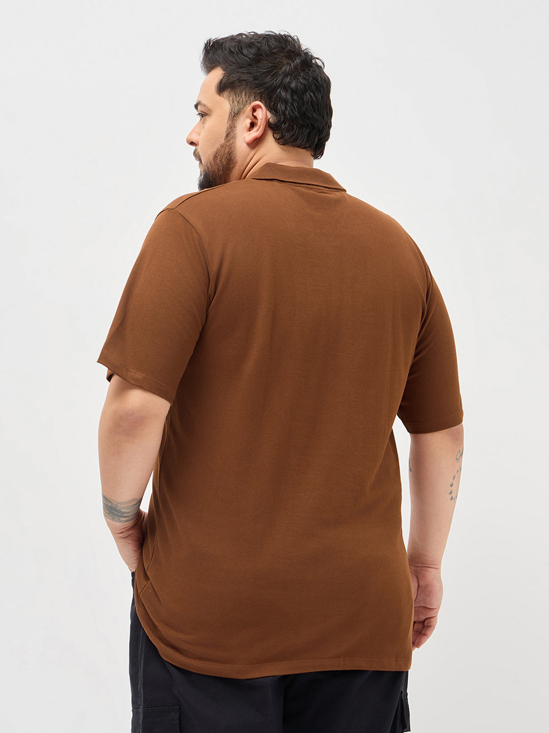 Plus Men's Chocolare Brown Solid Regular Fit Half Sleeve Cotton Polo T-Shirt