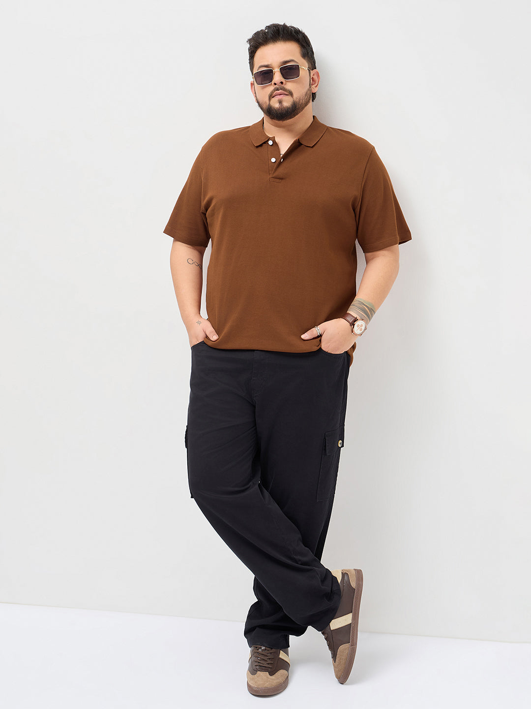 Plus Men's Chocolare Brown Solid Regular Fit Half Sleeve Cotton Polo T-Shirt