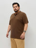 Plus Men's Dark Brown Solid Regular Fit Half Sleeve Cotton Polo T-Shirt