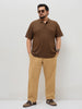 Plus Men's Dark Brown Solid Regular Fit Half Sleeve Cotton Polo T-Shirt