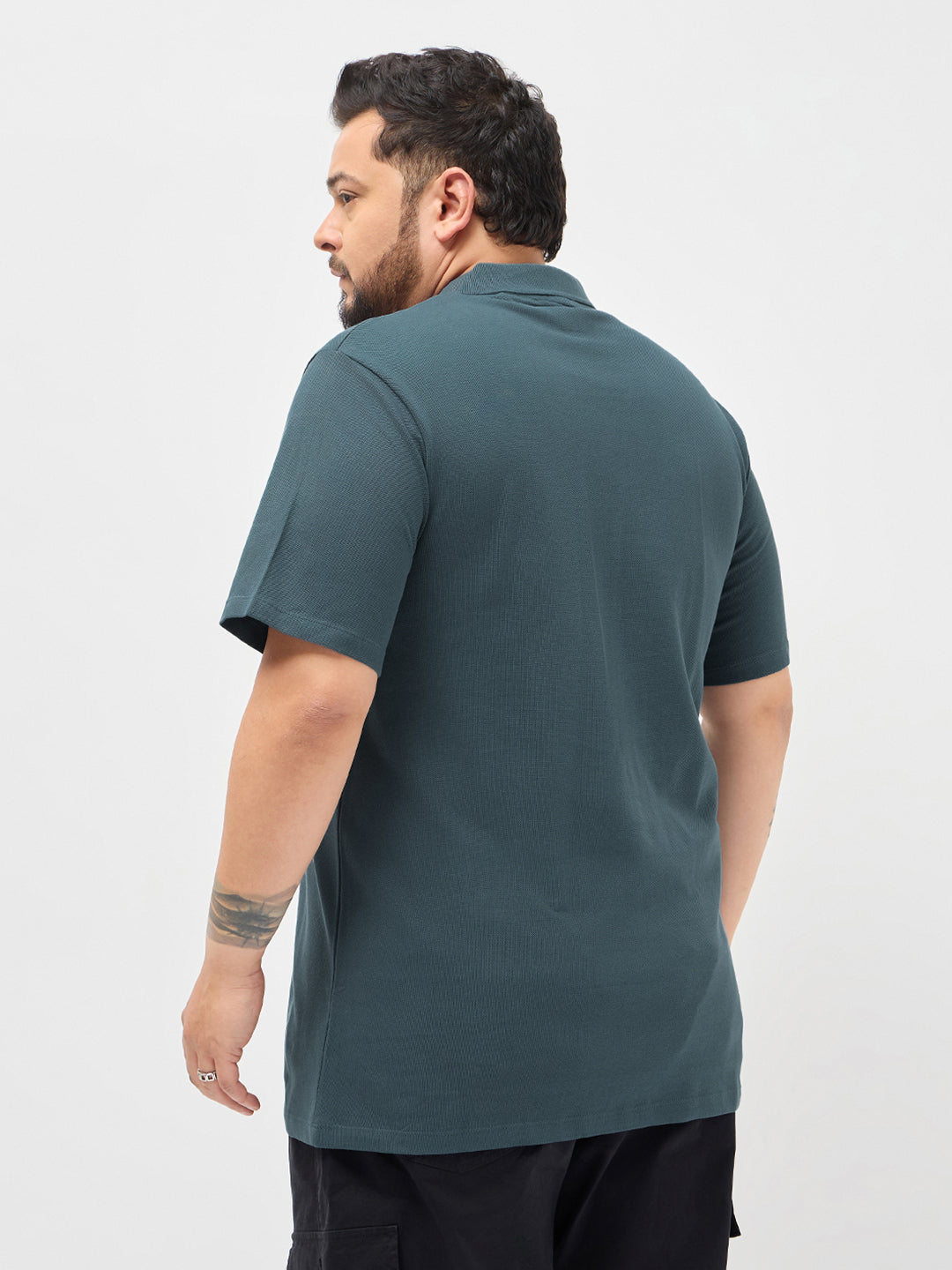 Plus Men's Dark Grey Solid Regular Fit Half Sleeve Cotton Polo T-Shirt