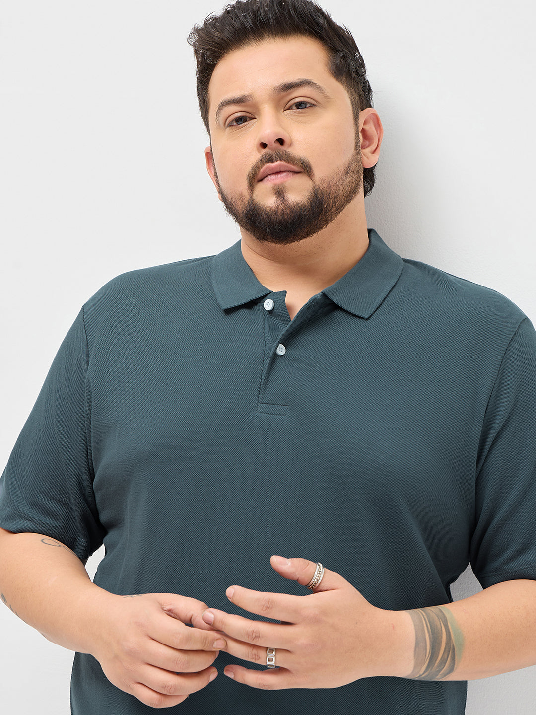 Plus Men's Dark Grey Solid Regular Fit Half Sleeve Cotton Polo T-Shirt