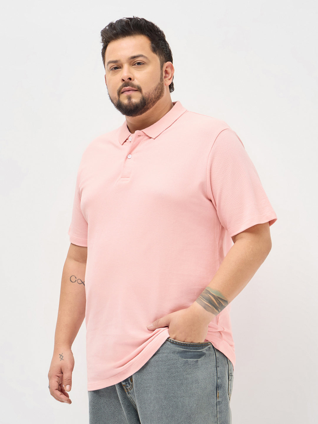 Plus Men's Dusty Pink Solid Regular Fit Half Sleeve Cotton Polo T-Shirt