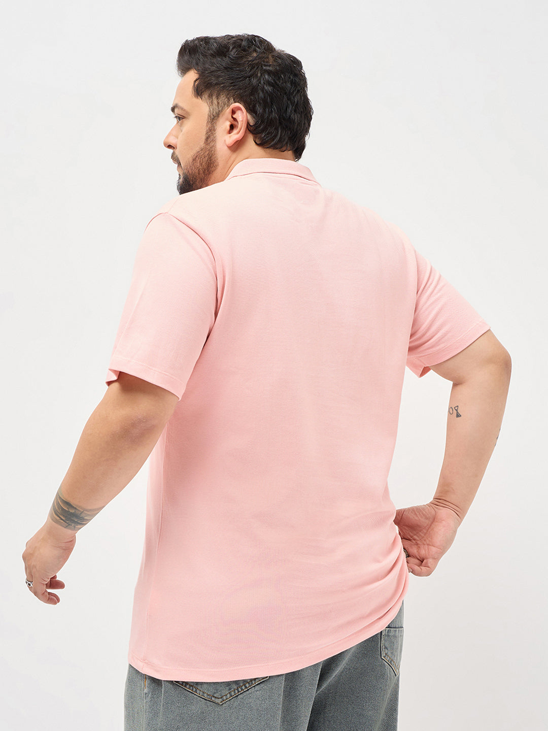 Plus Men's Dusty Pink Solid Regular Fit Half Sleeve Cotton Polo T-Shirt