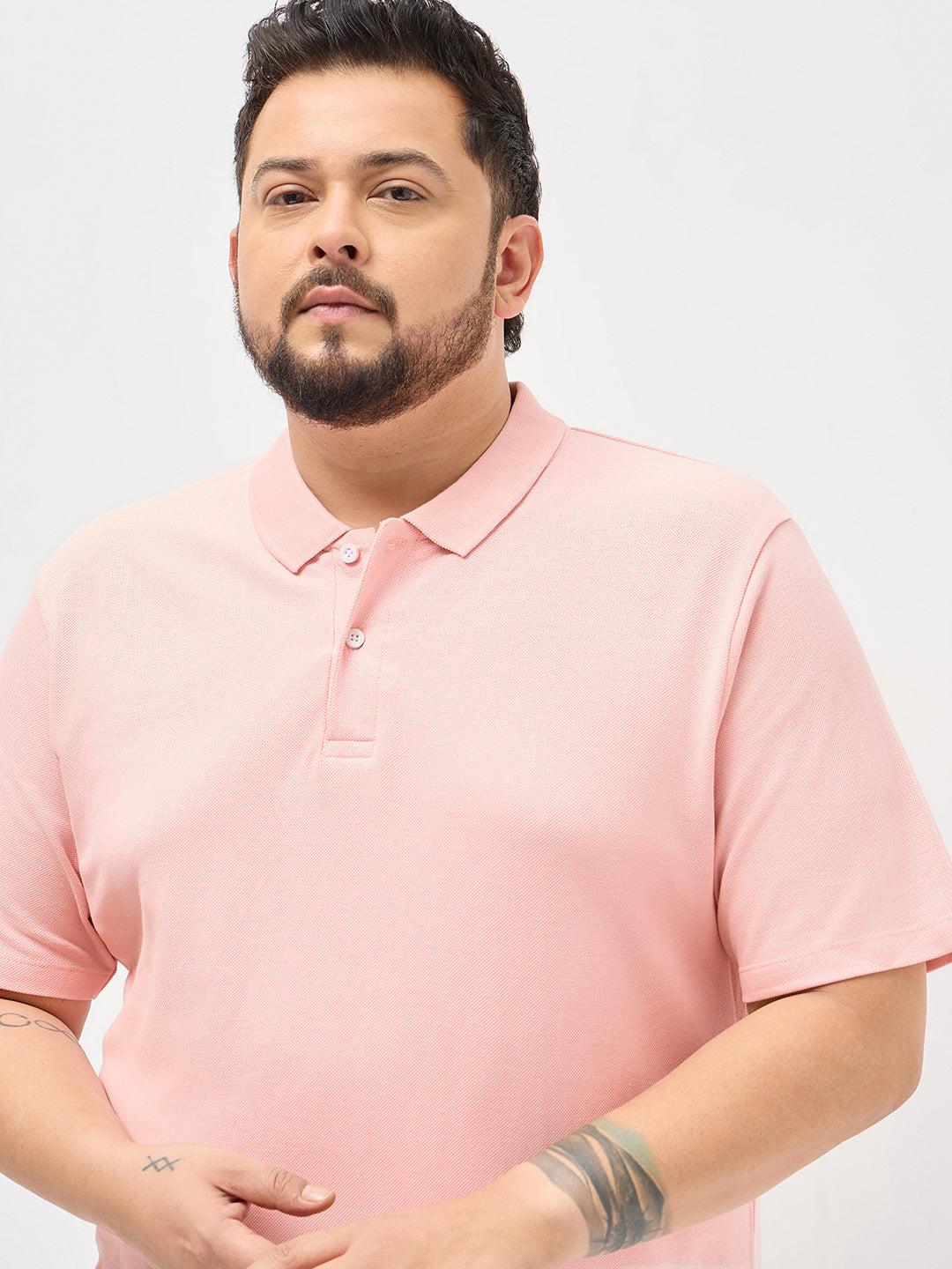 Plus Men's Dusty Pink Solid Regular Fit Half Sleeve Cotton Polo T-Shirt