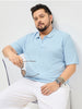 Plus Men's Light Sky Blue Solid Regular Fit Half Sleeve Cotton Polo T-Shirt