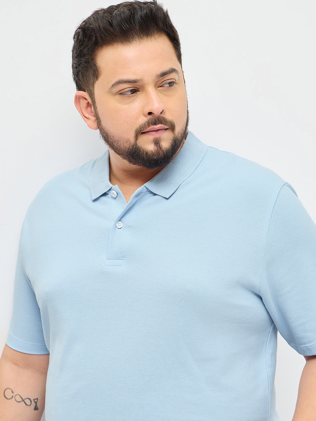 Plus Men's Light Sky Blue Solid Regular Fit Half Sleeve Cotton Polo T-Shirt