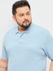 Plus Men's Light Sky Blue Solid Regular Fit Half Sleeve Cotton Polo T-Shirt