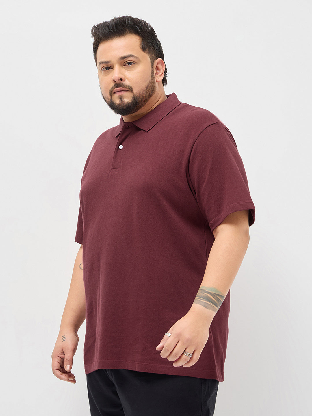 Plus Men's Maroon Solid Regular Fit Half Sleeve Cotton Polo T-Shirt