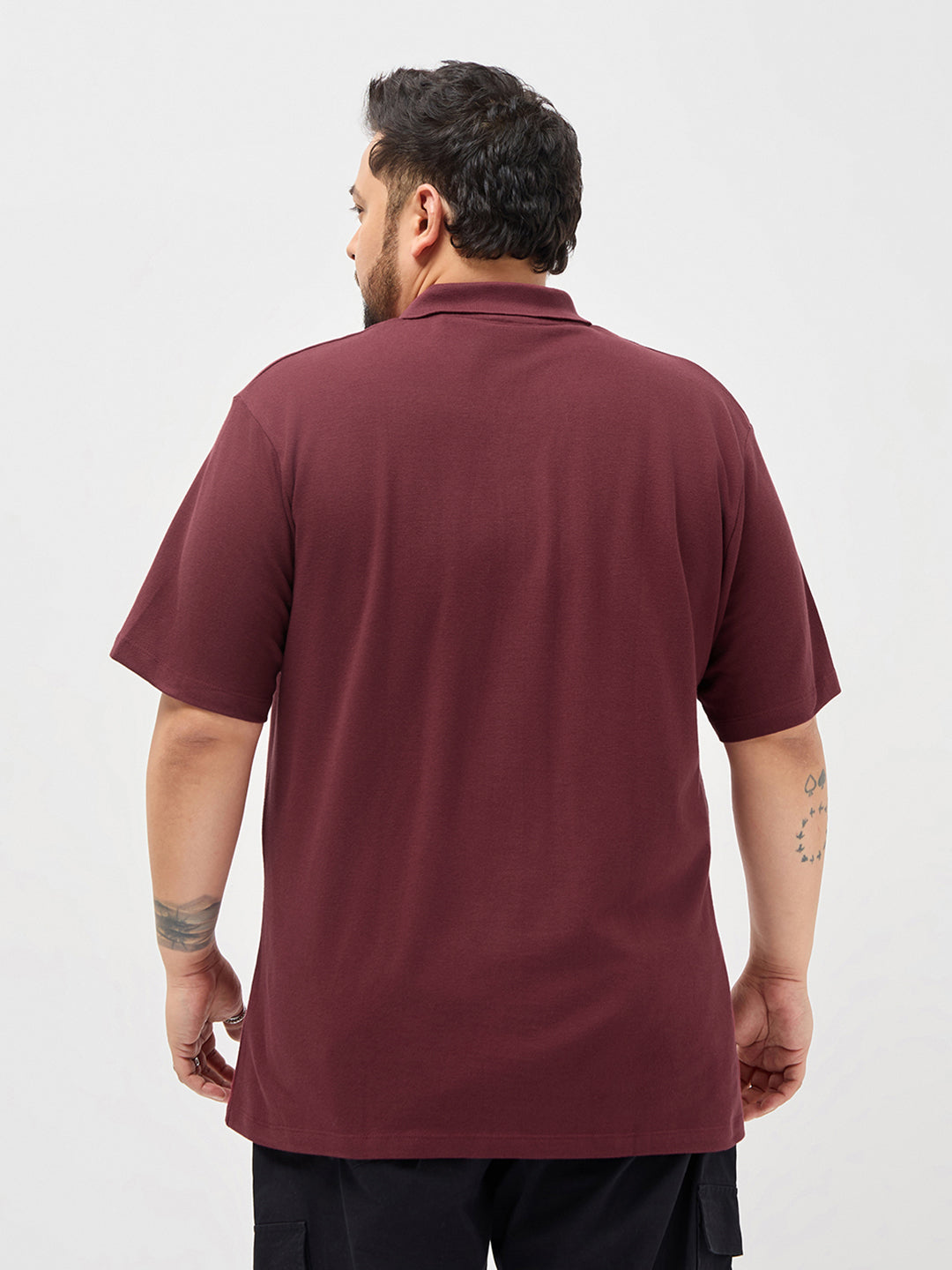 Plus Men's Maroon Solid Regular Fit Half Sleeve Cotton Polo T-Shirt