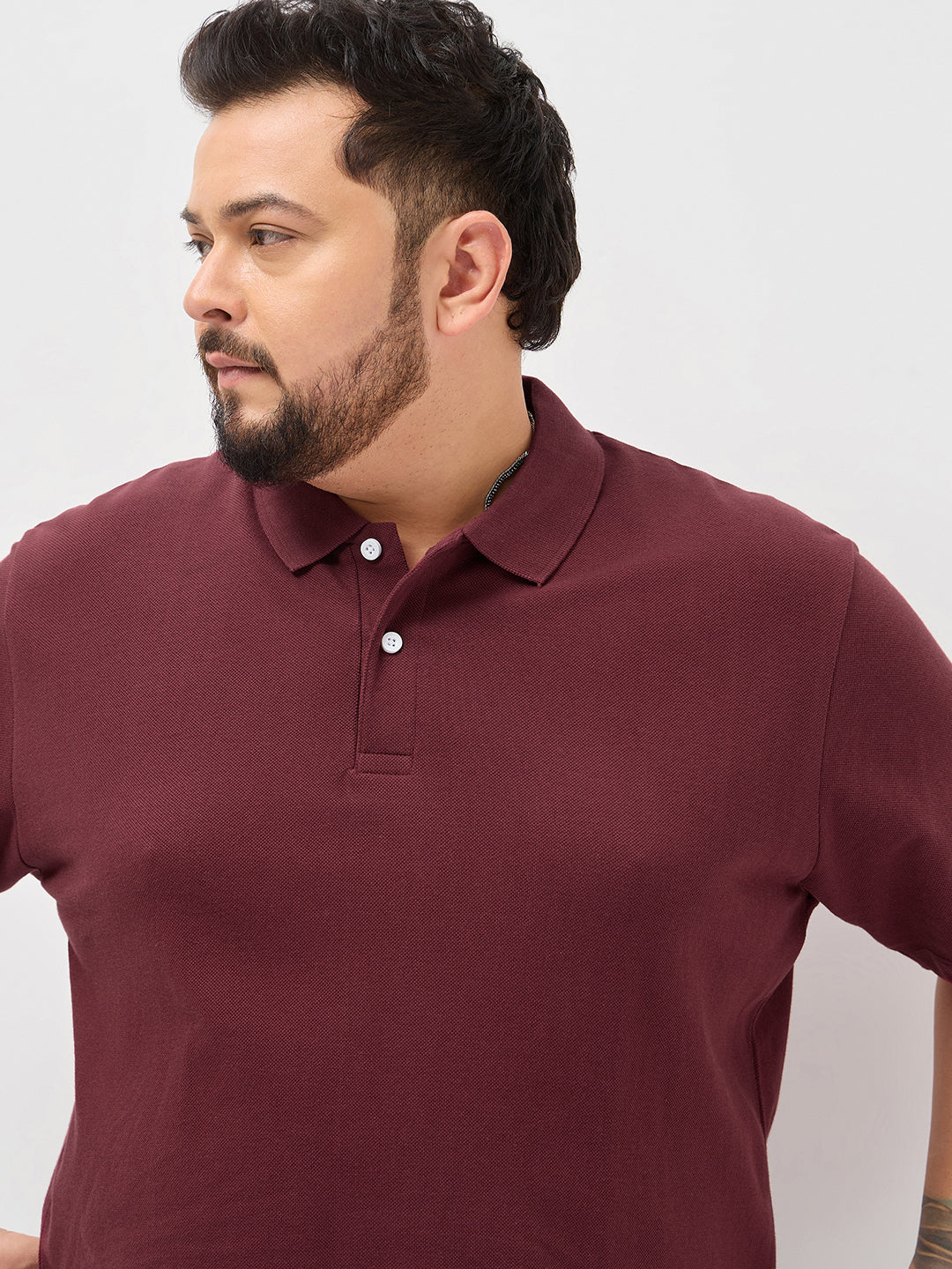Plus Men's Maroon Solid Regular Fit Half Sleeve Cotton Polo T-Shirt
