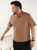 Plus Men's Mocha Mousse Solid Regular Fit Half Sleeve Cotton Polo T-Shirt