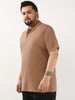 Plus Men's Mocha Mousse Solid Regular Fit Half Sleeve Cotton Polo T-Shirt
