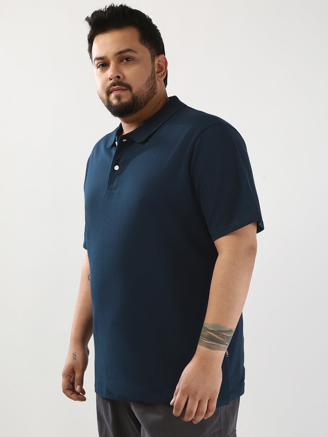 Plus Men's Navy Solid Regular Fit Half Sleeve Cotton Polo T-Shirt