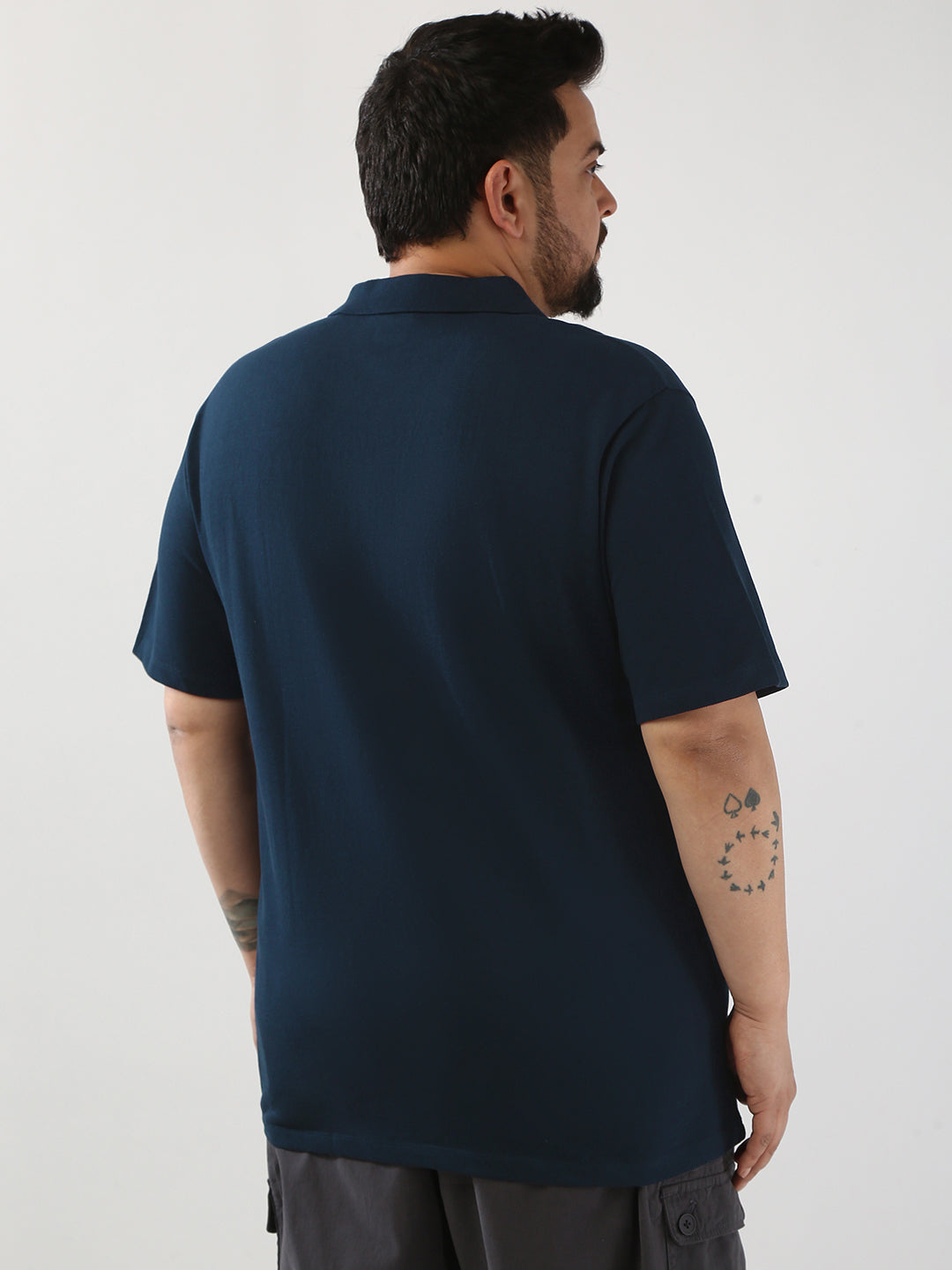 Plus Men's Navy Solid Regular Fit Half Sleeve Cotton Polo T-Shirt