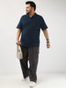Plus Men's Navy Solid Regular Fit Half Sleeve Cotton Polo T-Shirt