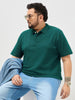 Plus Men's Teal Green Solid Regular Fit Half Sleeve Cotton Polo T-Shirt
