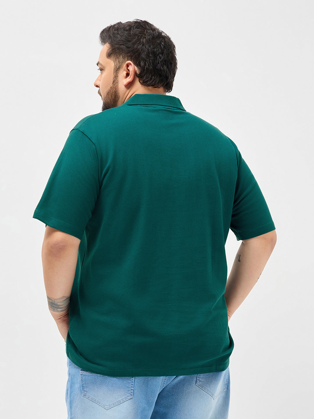 Plus Men's Teal Green Solid Regular Fit Half Sleeve Cotton Polo T-Shirt