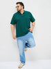 Plus Men's Teal Green Solid Regular Fit Half Sleeve Cotton Polo T-Shirt