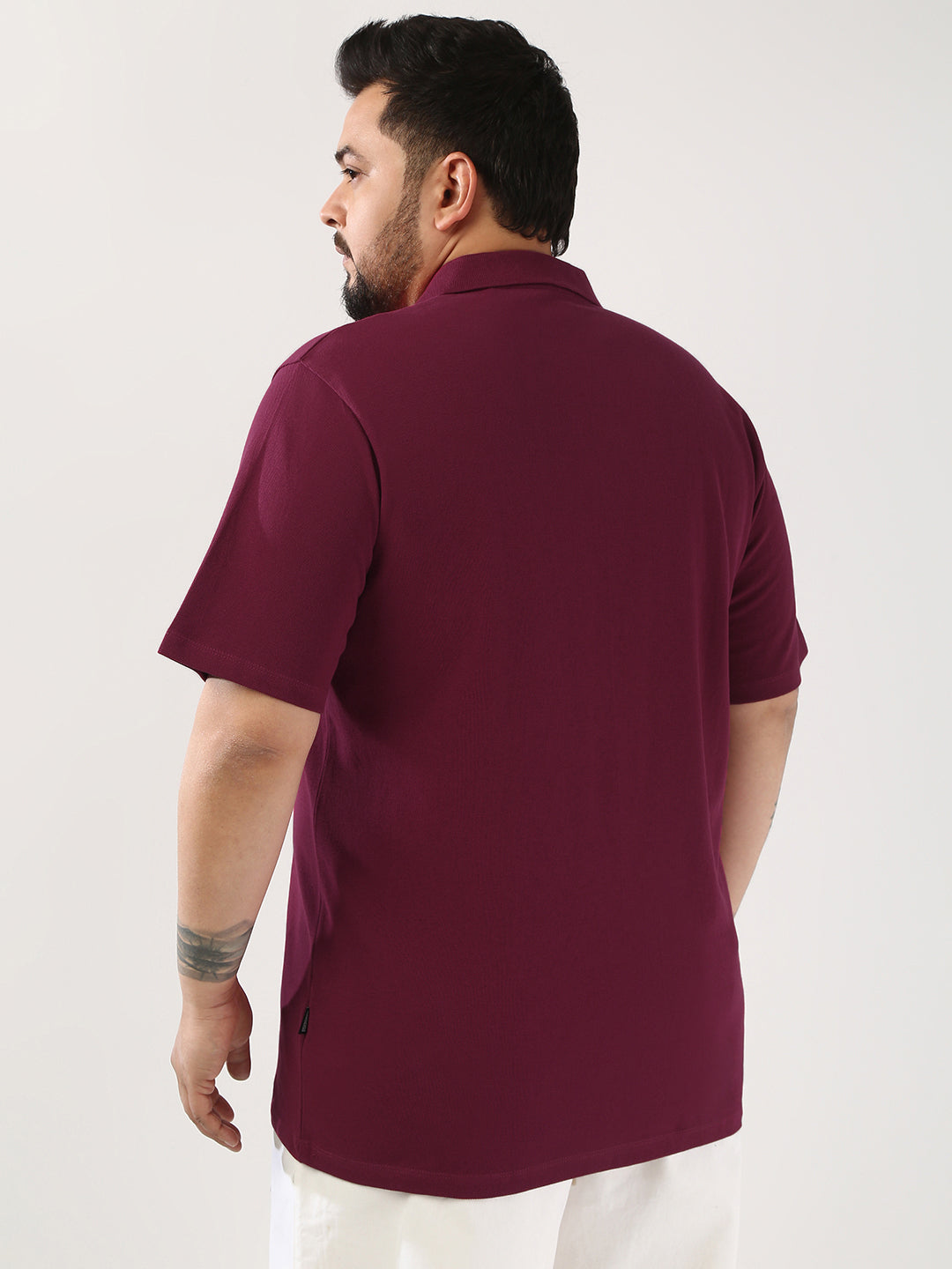Plus Men's Wine Solid Regular Fit Half Sleeve Cotton Polo T-Shirt