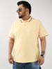 Plus Men's Light Beige Solid Regular Fit Half Sleeve Cotton Polo T-Shirt