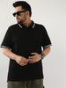 Plus Men's Black Solid Regular Fit Half Sleeve Cotton Polo T-Shirt