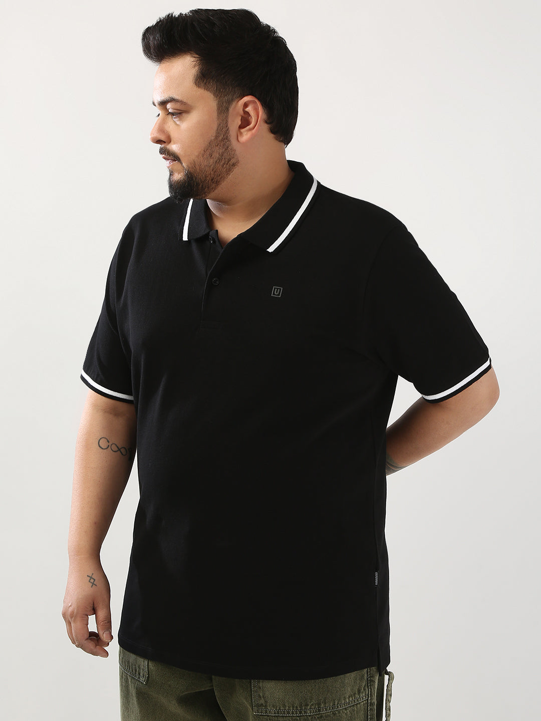 Plus Men's Black Solid Regular Fit Half Sleeve Cotton Polo T-Shirt