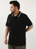 Plus Men's Black Solid Regular Fit Half Sleeve Cotton Polo T-Shirt