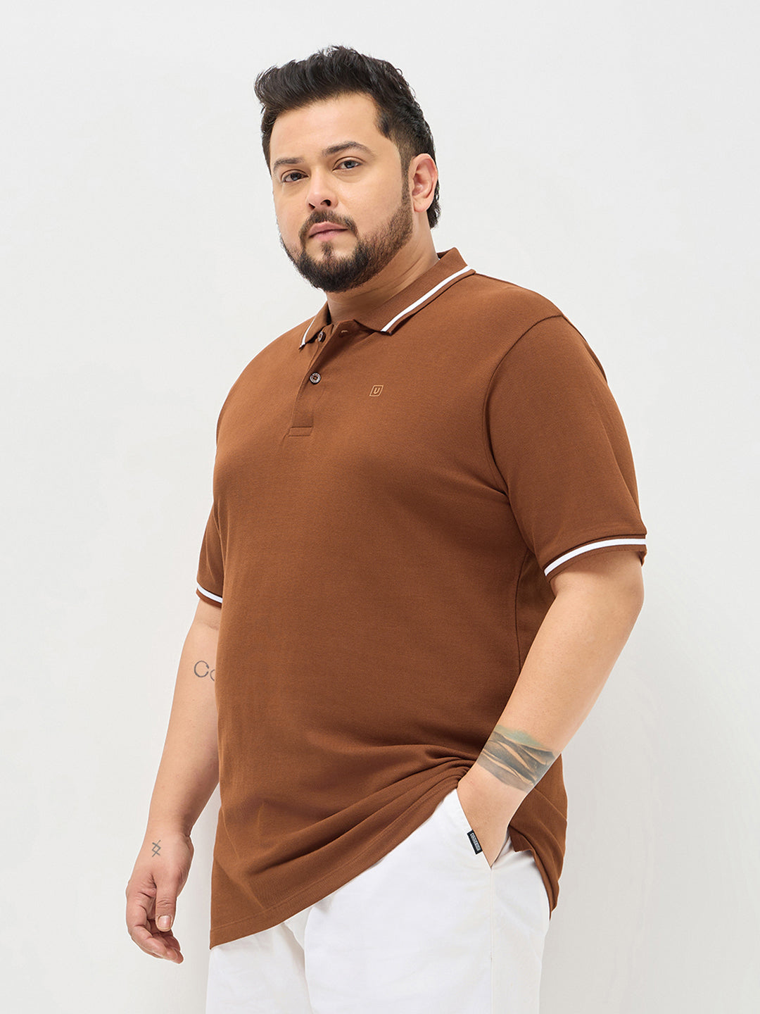 Plus Men's Chocolare Brown Solid Regular Fit Half Sleeve Cotton Polo T-Shirt