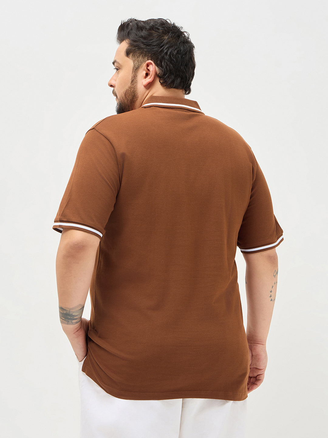 Plus Men's Chocolare Brown Solid Regular Fit Half Sleeve Cotton Polo T-Shirt