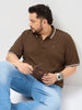 Plus Men's Dark Brown Solid Regular Fit Half Sleeve Cotton Polo T-Shirt
