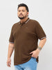 Plus Men's Dark Brown Solid Regular Fit Half Sleeve Cotton Polo T-Shirt