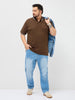 Plus Men's Dark Brown Solid Regular Fit Half Sleeve Cotton Polo T-Shirt