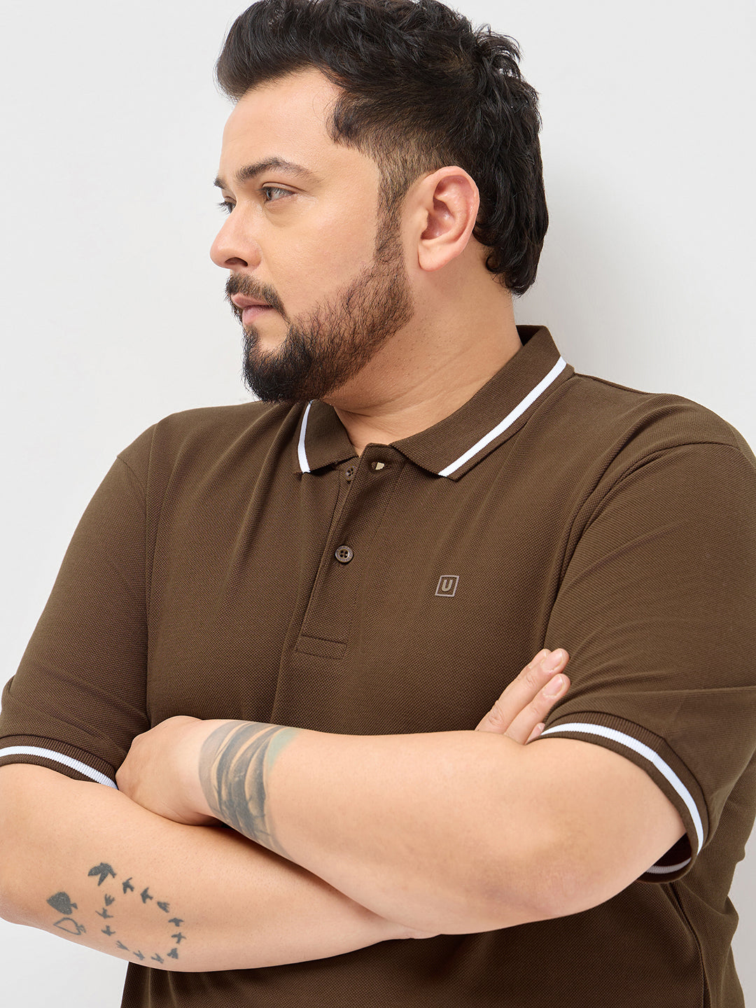 Plus Men's Dark Brown Solid Regular Fit Half Sleeve Cotton Polo T-Shirt