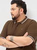 Plus Men's Dark Brown Solid Regular Fit Half Sleeve Cotton Polo T-Shirt
