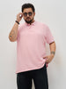 Plus Men's Dusty Pink Solid Regular Fit Half Sleeve Cotton Polo T-Shirt